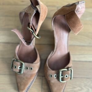 Jeffrey Campbell X Free People HENDRIX Tan Suede Heels with Buckle